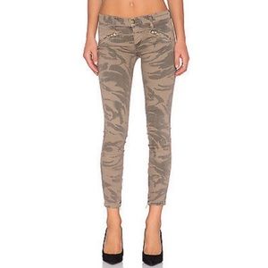 Current/Elliott Silverlake Camo Denim Jeans Zippered Hem Moto Olive Green Tan 29